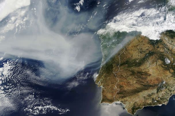 PHOTO: A satellite image shows smoke from Canadian wildfires reaching Western Europe, June 26, 2023. (Nasa Earth Observatory via Reuters)