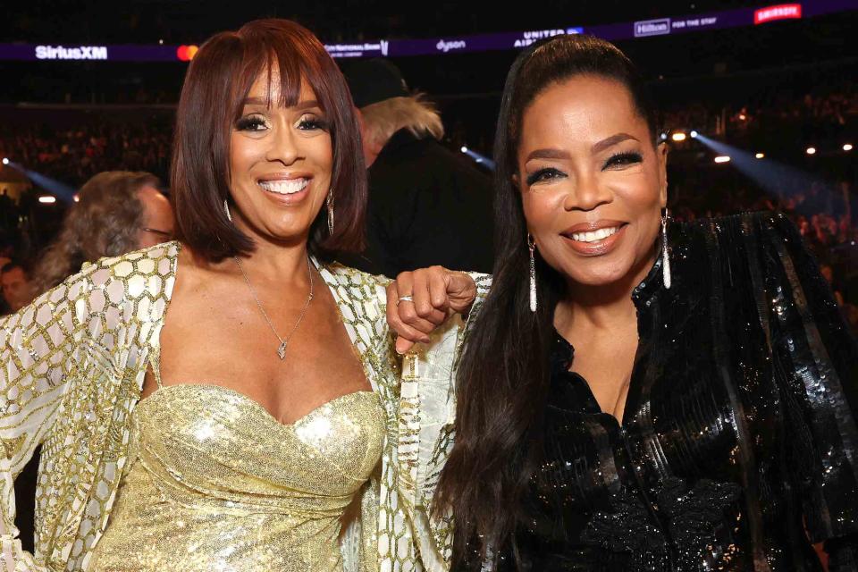 <p>Monica Schipper/Getty</p> Gayle King and Oprah Winfrey at the 2024 Grammy Awards.