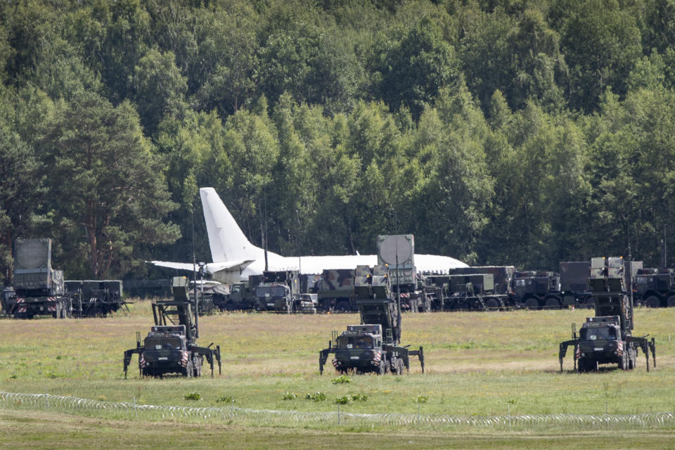 Germany deployed Patriot long-range air defence system is seen at Vilnius airport for security, during the NATO summit in Vilnius, Lithuania, Saturday, July 8, 2023. Up to 12,000 officers and soldiers will be responsible for security during the NATO summit in Vilnius, July 11-12. (AP Photo/Mindaugas Kulbis)