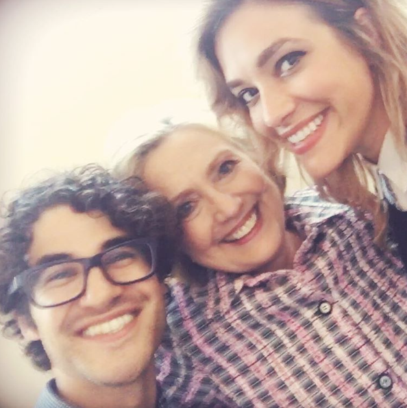 Darren Criss, Hillary Clinton, and Mia Swier