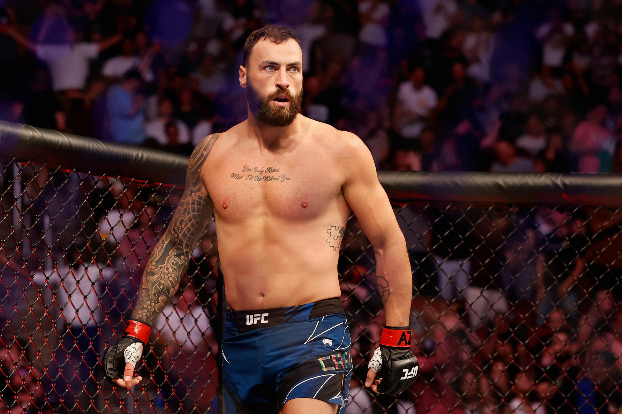 GLENDALE, ARIZONA - JUNE 12: Paul Craig of Scotland reacts to his technical submission victory over Jamahal Hill during their UFC 263 light heavyweight match at Gila River Arena on June 12, 2021 in Glendale, Arizona.