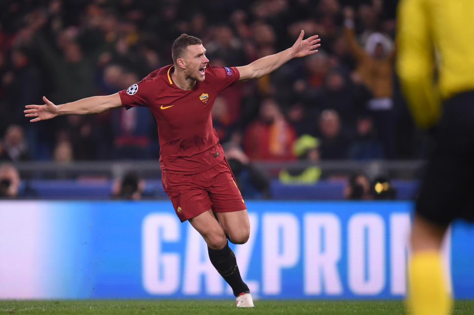 Dzeko célèbre son but face à Donetsk (AFP)