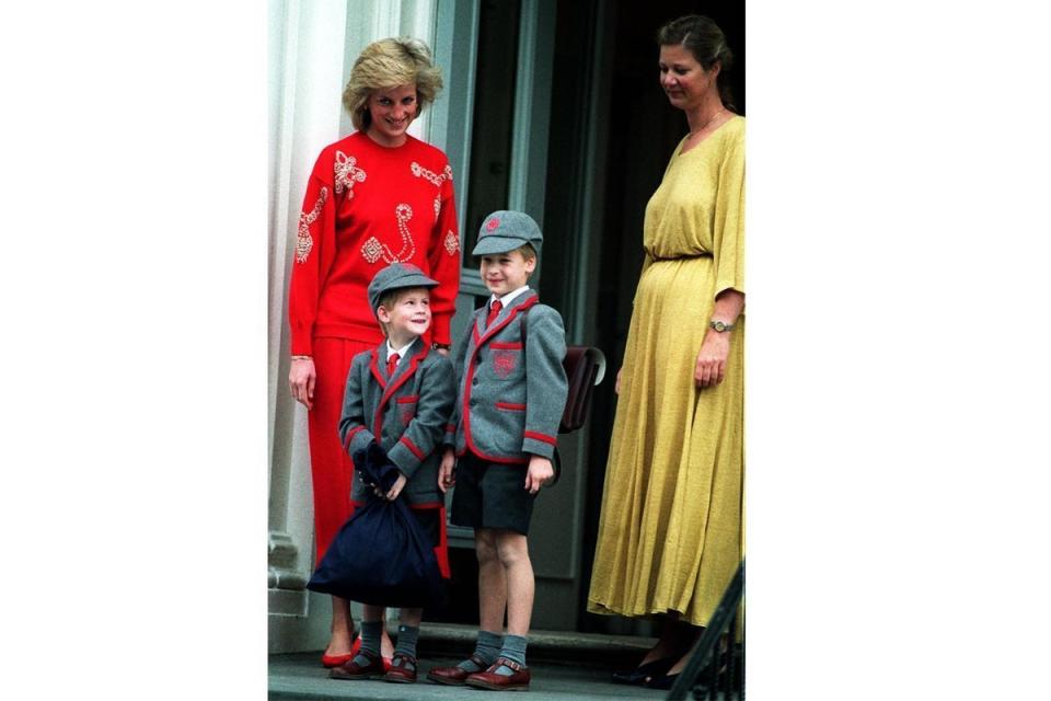 Princess Diana, Prince Harry and Prince William on Harry's first day at the Wetherby School in Notting Hill (PA)