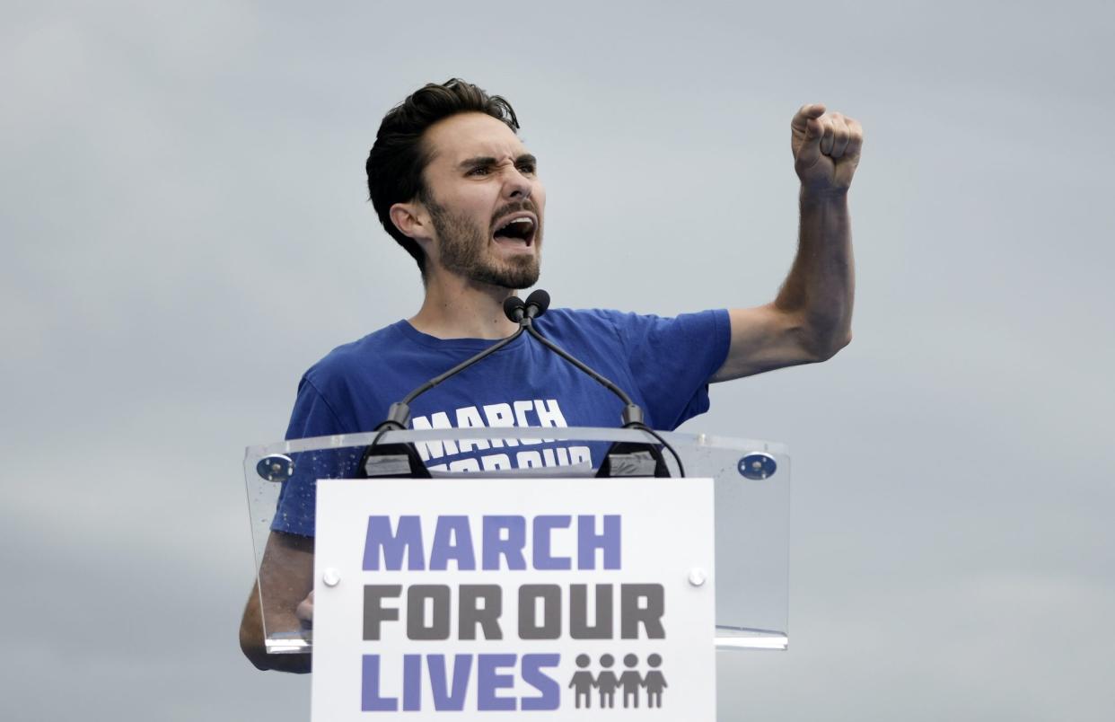 WASHINGTON, DC - JUNE 11: Gun control activist David Hogg speaks during a March for Our Lives rally against gun violence on the National Mall June 11, 2022 in Washington, DC. The March For Our Lives movement was spurred by the shooting at Marjory Stoneman Douglas High School in Parkland, Florida, in 2018. After recent mass shootings in Buffalo, New York and Uvalde, Texas, a bipartisan group of Senators continue to negotiate a potential compromise deal on gun violence and gun safety legislation. (Photo by Drew Angerer/Getty Images)