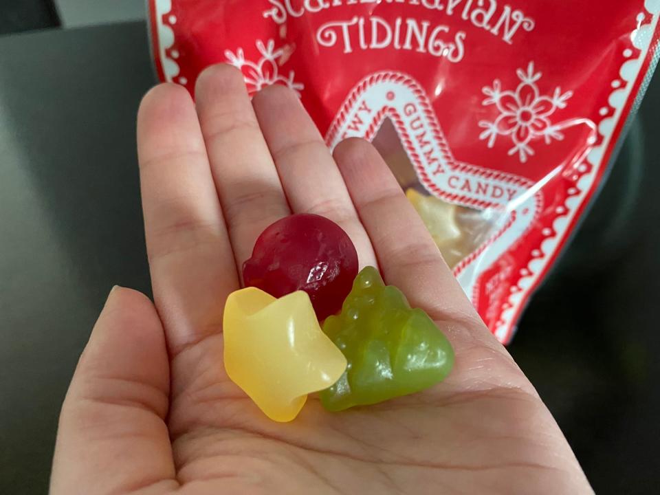 Scandinavian Tidings snacks in writer's hand