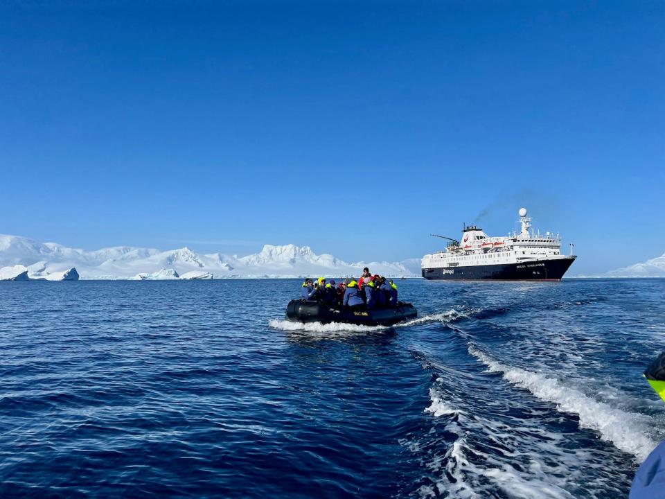 A zodiac and the Ocean Endeavour.