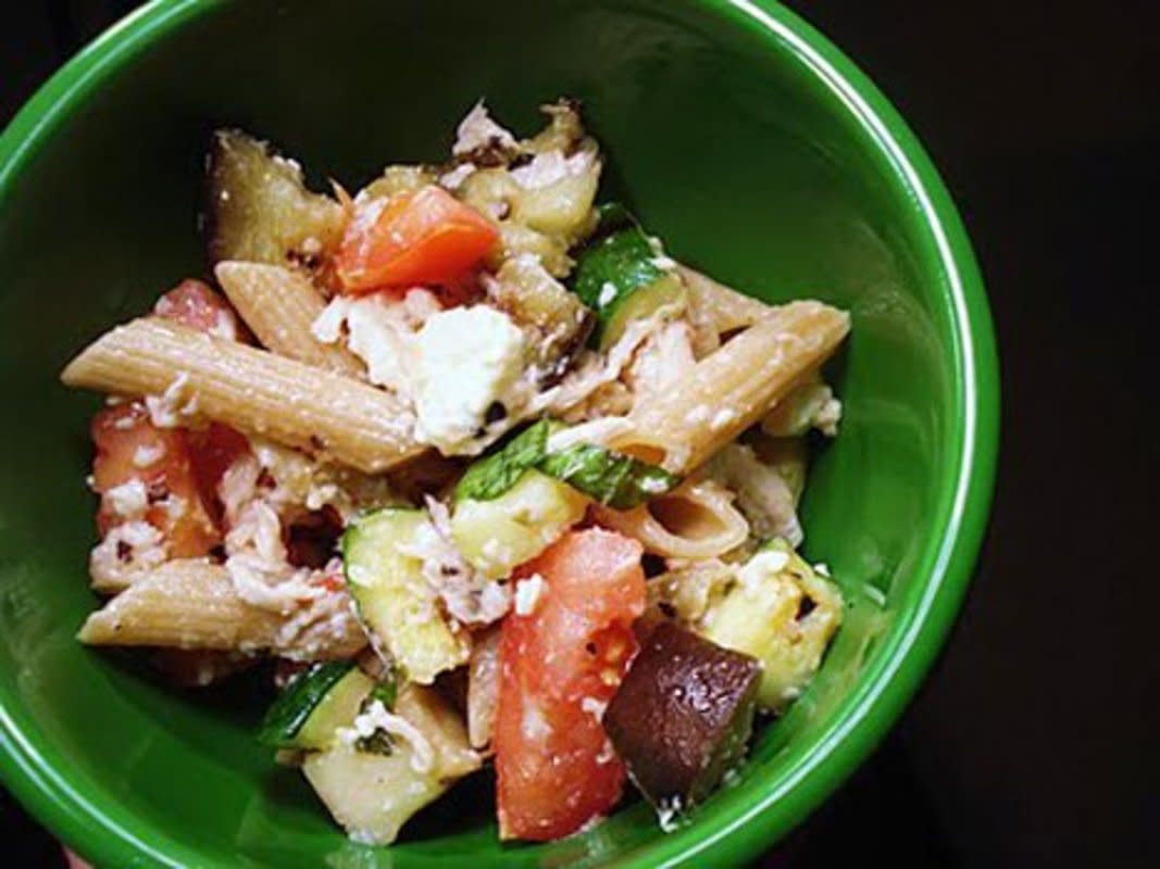 <p>The Kids Cook Monday</p><p>Eggplant and zucchini are grilled and tossed with <a href="https://parade.com/1009145/parade/shredded-chicken-recipes/" rel="nofollow noopener" target="_blank" data-ylk="slk:shredded chicken;elm:context_link;itc:0;sec:content-canvas" class="link rapid-noclick-resp">shredded chicken</a>, tomatoes and whole wheat penne pasta. </p><p><strong>Get the recipe: <a href="/31477/cookingwithmichellecomandthekidscookmondayorg/chicken-penne-with-grilled-zucchini/" data-ylk="slk:Chicken Penne With Grilled Zucchini;elm:context_link;itc:0;sec:content-canvas" class="link rapid-noclick-resp">Chicken Penne With Grilled Zucchini</a></strong></p>