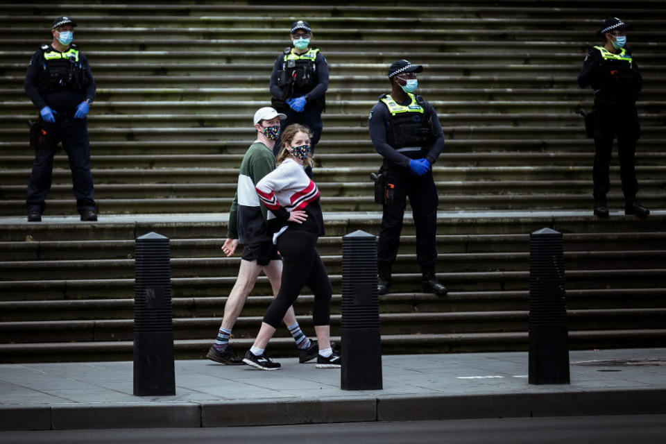 Melbourne daily infections have remained above 50 for three days after dropping below on Monday for the first time since the peak of the second wave. Source: Getty