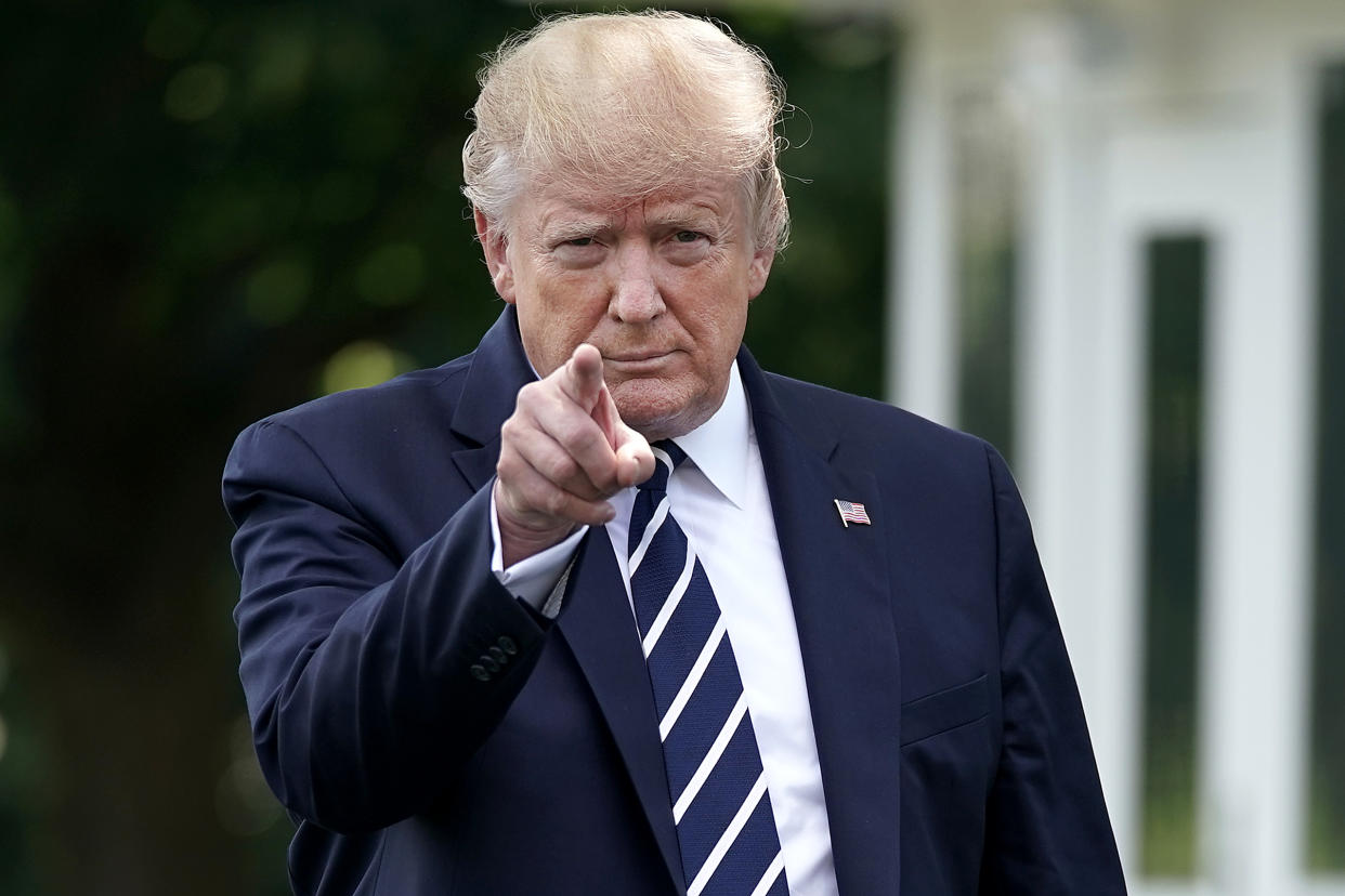 WASHINGTON, DC - JULY 19: U.S. President Donald Trump walks out of the White House before departing July 19, 2019 in Washington, DC. Trump is traveling to New Jersey to host a fundraising dinner and spend the weekend at his Trump National Golf Club in Bedminster. (Photo by Chip Somodevilla/Getty Images)