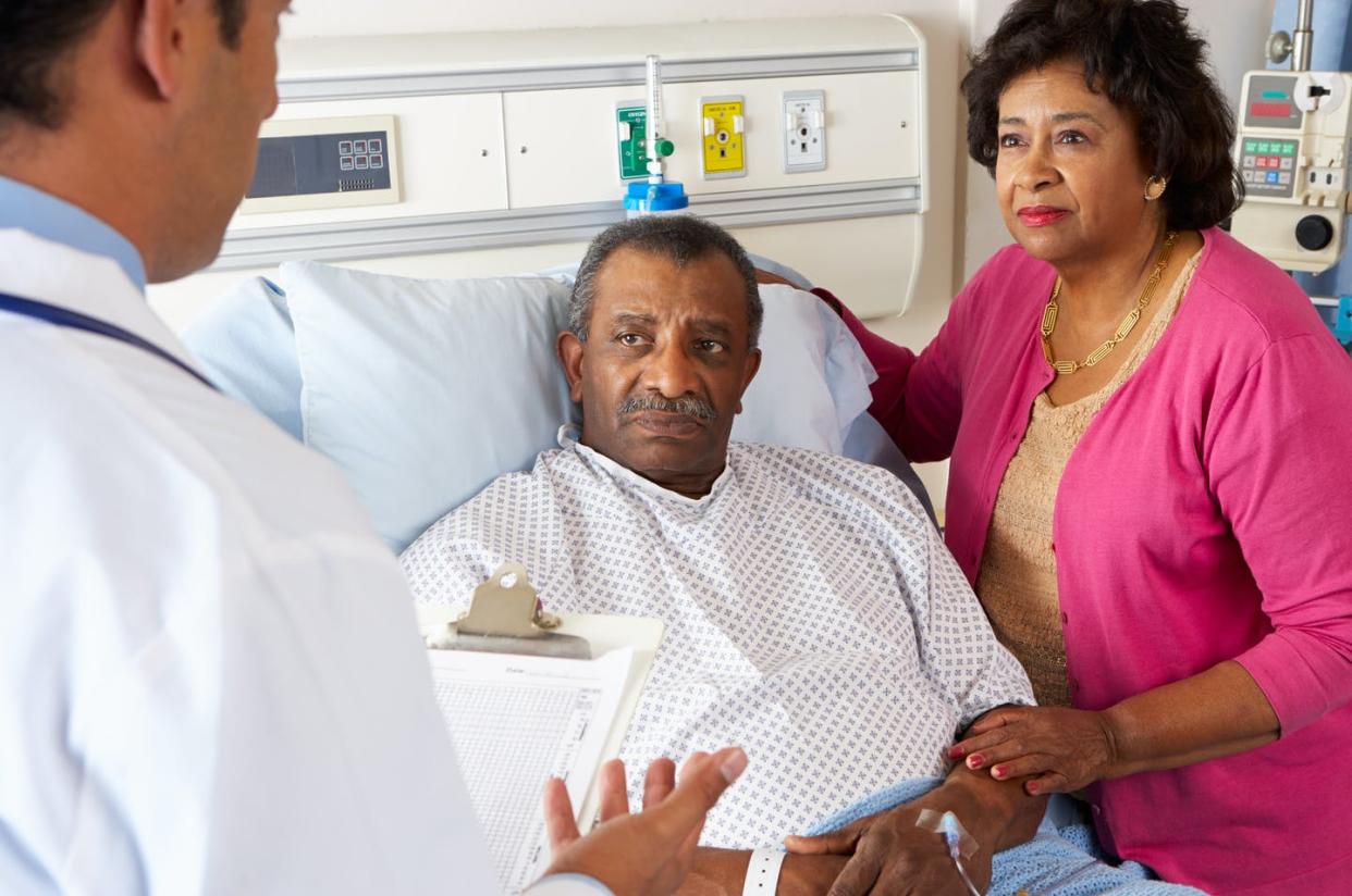 <span class="caption">Research shows racial, economic and health inequities are deeply intertwined.</span> <span class="attribution"><a class="link " href="https://www.gettyimages.com/detail/photo/doctor-talking-to-senior-couple-on-ward-royalty-free-image/177730491?adppopup=true" rel="nofollow noopener" target="_blank" data-ylk="slk:monkeybusinessimages via Getty Images;elm:context_link;itc:0;sec:content-canvas">monkeybusinessimages via Getty Images</a></span>