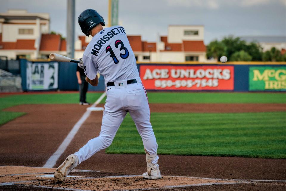 In an undated photo, Cody Morissette takes a swing at the plate from Blue Wahoos Stadium.