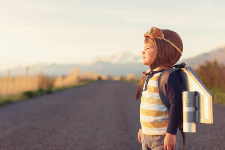 Young Boy with Jet Pack Dreams of Flying