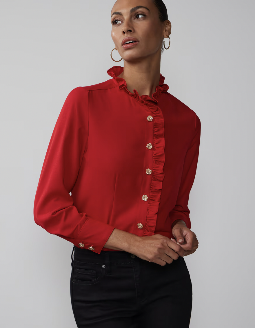 <p><a href="https://go.redirectingat.com?id=74968X1596630&url=https%3A%2F%2Fwww.nyandcompany.com%2Fproducts%2F59-95-ruffle-front-blouse%3Fvariant%3D44655471329467%26cid%3Dsem_std-shopping_womens_all-products_nb%26gclid%3DEAIaIQobChMI_ajHsZ2PggMVv8RMAh06cwBwEAQYBCABEgKmA_D_BwE%26size%3Dxsmall%26color%3Dcoco%252520red&sref=https%3A%2F%2Fwww.thepioneerwoman.com%2Fholidays-celebrations%2Fg41695178%2Fchristmas-outfits%2F" rel="nofollow noopener" target="_blank" data-ylk="slk:Shop Now;elm:context_link;itc:0;sec:content-canvas" class="link rapid-noclick-resp">Shop Now</a></p><p>Long Sleeve Ruffle Front Blouse</p><p>nyandcompany.com</p><p>$29.98</p><span class="copyright">New York & Company</span>