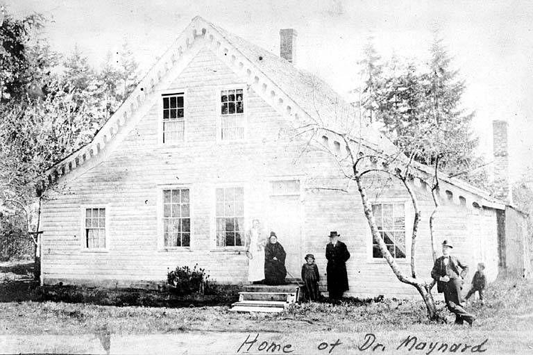A late 19th century black and white photo shows Doc Maynard's house in Seattle.