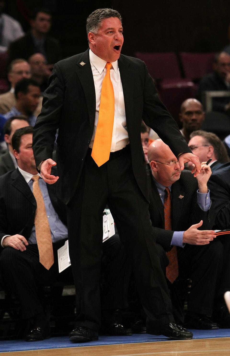 NEW YORK - NOVEMBER 24: Head coach of the Tennessee Volunteers, Bruce Pearl looks on from the sideline against the Virginia Commonwealth Rams during their preseason NIT semifinal at Madison Square Garden on November 24, 2010 in New York City. (Photo by Nick Laham/Getty Images)