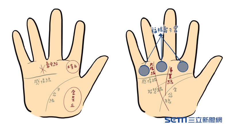 命理專家艾菲爾公布5種有住豪宅命的手相。（圖／插畫家三條的水曜日和進行曲繪製）