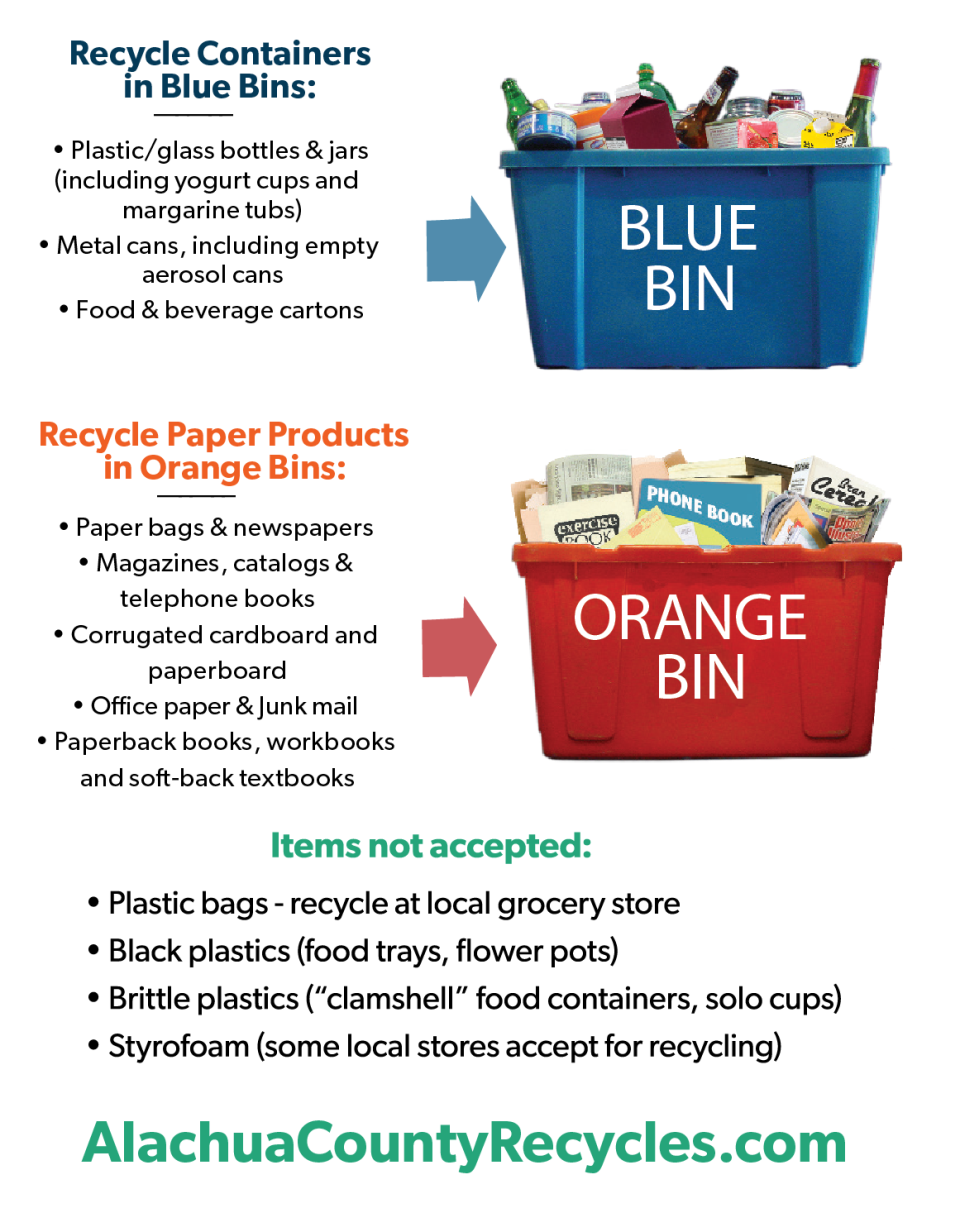 Tips on what is and isn't accepted in blue and orange recycling bins.