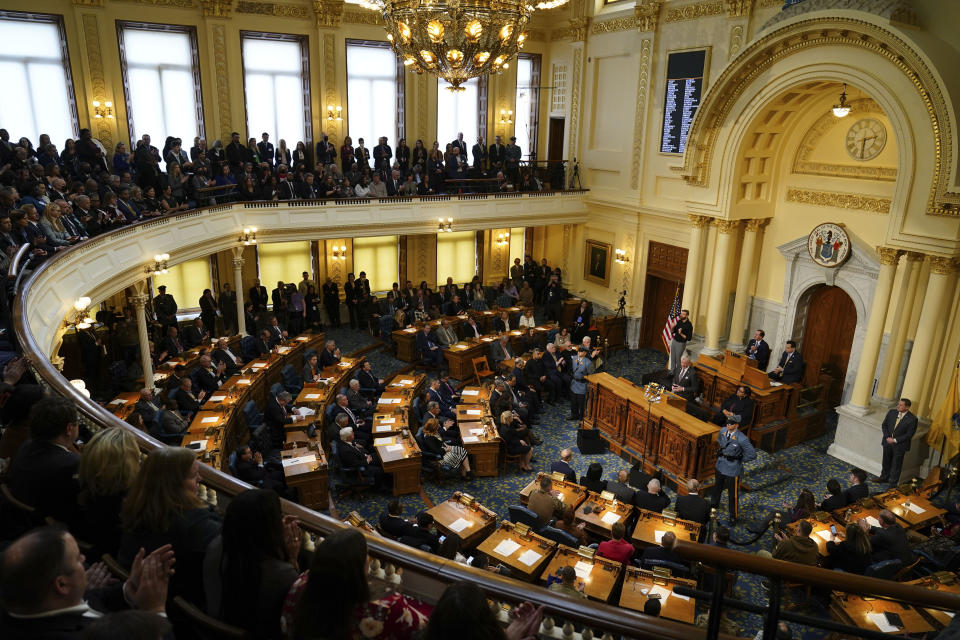 New Jersey Gov. Phil Murphy delivers his State of the State address to a joint session of the Legislature at the statehouse in Trenton, N.J., Tuesday, Jan. 10, 2023. (AP Photo/Matt Rourke)