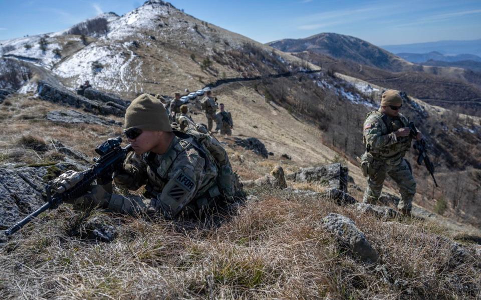 Patrol by the Georgia National Guard of the US army on the border with Serbia and Kosovo