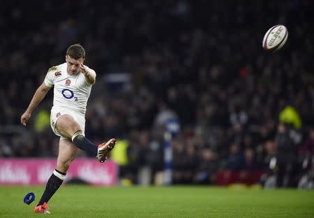 England v France - RBS Six Nations Championship 2015 - Twickenham Stadium, London, England - 21/3/15. England's George Ford kicks a conversion. Reuters / Dylan Martinez