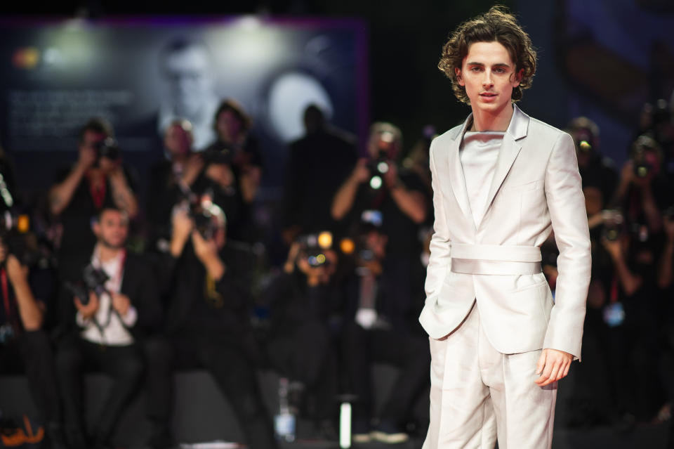 FILE - Actor Timothee Chalamet arrives at the premiere of the film "The King" at the 76th edition of the Venice Film Festival, Venice, Italy, Sept. 2, 2019. Chalamet turns 25 on Dec. 27. (Photo by Arthur Mola/Invision/AP, File)