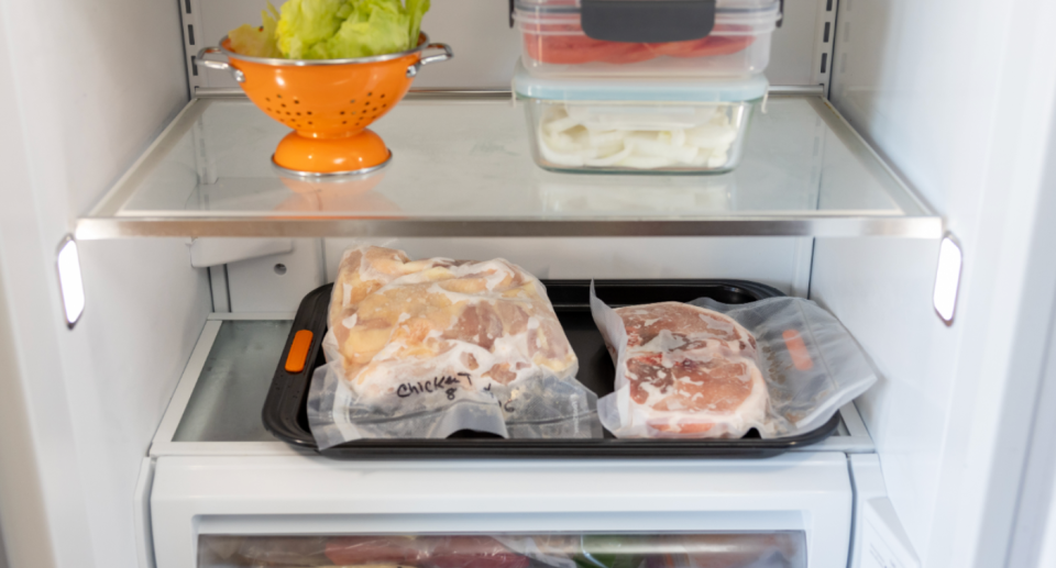 frozen meat in fridge