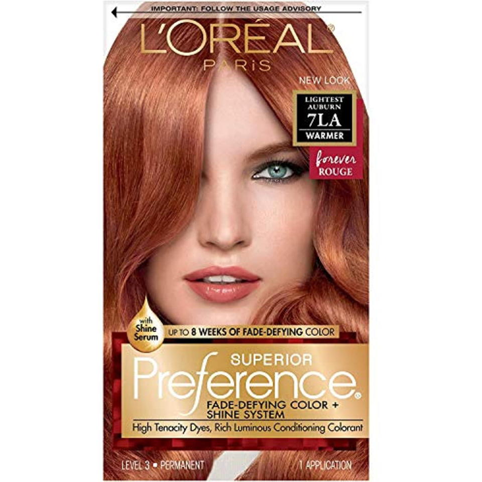 <p><a href="https://go.redirectingat.com?id=74968X1596630&url=https%3A%2F%2Fwww.walmart.com%2Fip%2FLoreal-Paris-Superior-Preference-Fade-Defying-Shine-Permanent-Hair-Color-7La-Lightest-Auburn-Pack-Of-1-Hair-Dye%2F884108231&sref=https%3A%2F%2Fwww.oprahdaily.com%2Fbeauty%2Fhair%2Fg43756272%2Fbest-red-hair-dye%2F" rel="nofollow noopener" target="_blank" data-ylk="slk:Shop Now;elm:context_link;itc:0;sec:content-canvas" class="link ">Shop Now</a></p><p>Superior Preference </p><p>$13.99</p><p>walmart.com</p><span class="copyright">walmart.com </span>