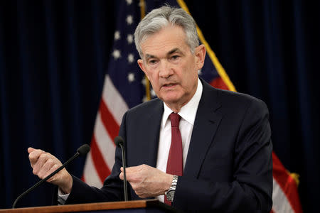 Federal Reserve Board Chairman Jerome Powell speaks during his news conference after a Federal Open Market Committee meeting in Washington, U.S., December 19, 2018. REUTERS/Yuri Gripas