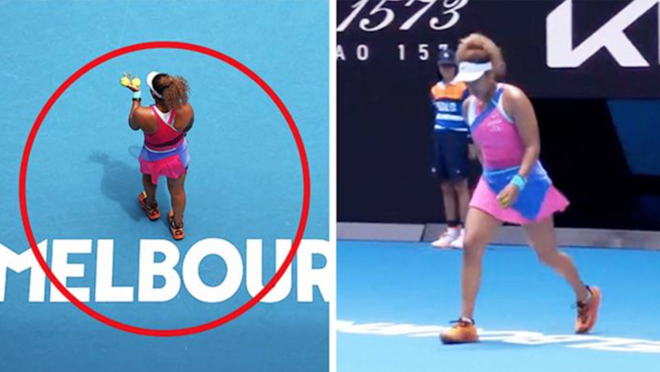 Naomi Osaka enseñó una nueva superstición cuando se acercaba al rótulo de Melborne.