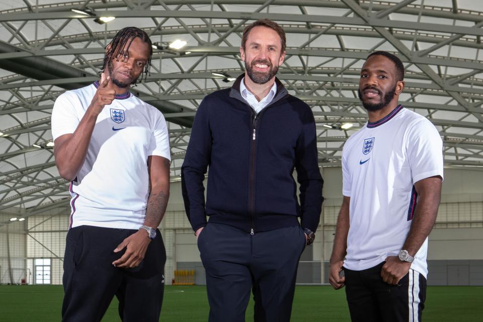 Krept and Konan with current England manager Gareth Southgate (BBC/Acme Films/Andy Hall)