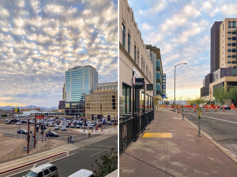 Two views of phoenix on cloudy days