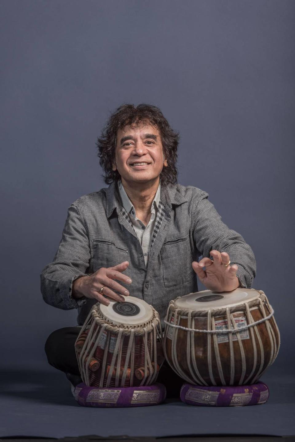 Celebrated Indian musician Zakir Hussain will perform with the Masters of Percussion on April 1.