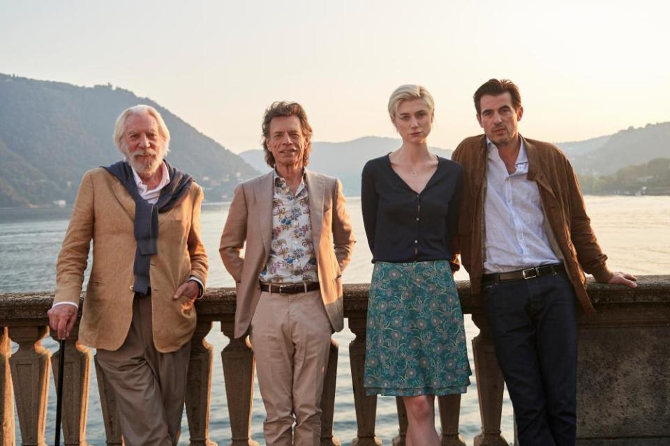 Donald Sutherland, Mick Jagger, Elizabeth Debicki and Claes Bang in The Burnt Orange Heresy