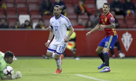 Football Soccer - Spain v Israel - 2018 World Cup Qualifying European Zone - Group G - El Molinon Stadium, Gijon, Spain, 24/3/17 Spain's Vitolo (R) scores second goal. REUTERS/Eloy Alonso