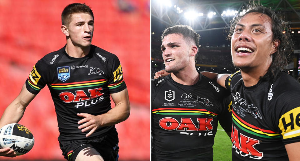 Pictured Jack Cole left and Nathan Cleary and Jarome Luai right