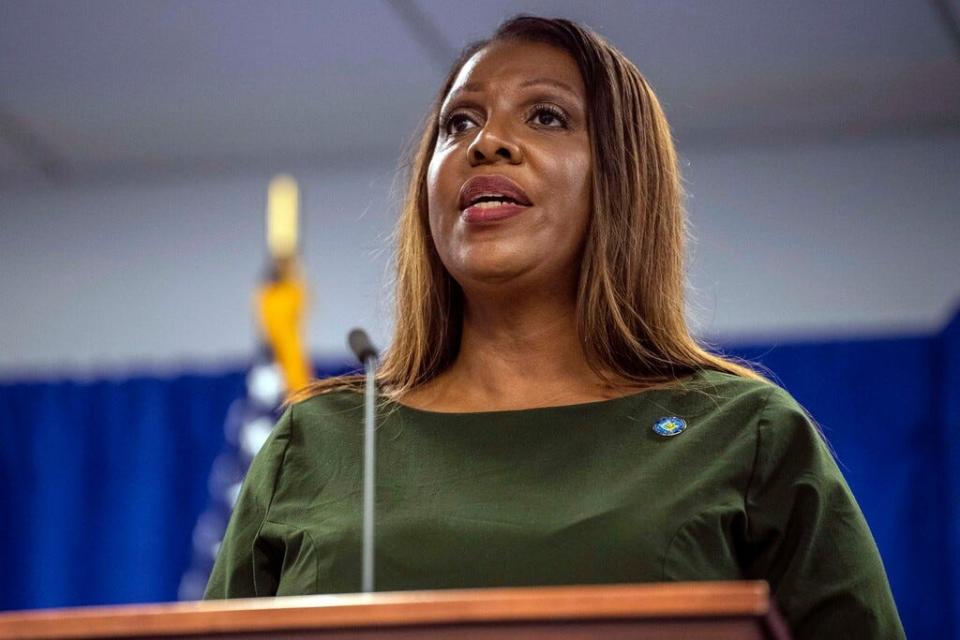 New York Attorney General Letitia James speaks during a press conference, Sept. 21, 2022, in New York.