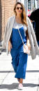 <p>Blue for a boy? For a day out in L.A. with Warren, Alba opts for a pair of casual blue wide-leg overalls and a long gray sweater, shielding her eyes from the sun in a pair of <span>Elie Saab round-framed sunglasses</span> ($982). <strong>Finish the Look!</strong> Loose Baggy Linen Wide-Leg Overalls ($20), <span>amazon.com</span>; EttelLut Long Open-Front Lightweight Cardigan ($15 to $20), <span>amazon.com</span></p>