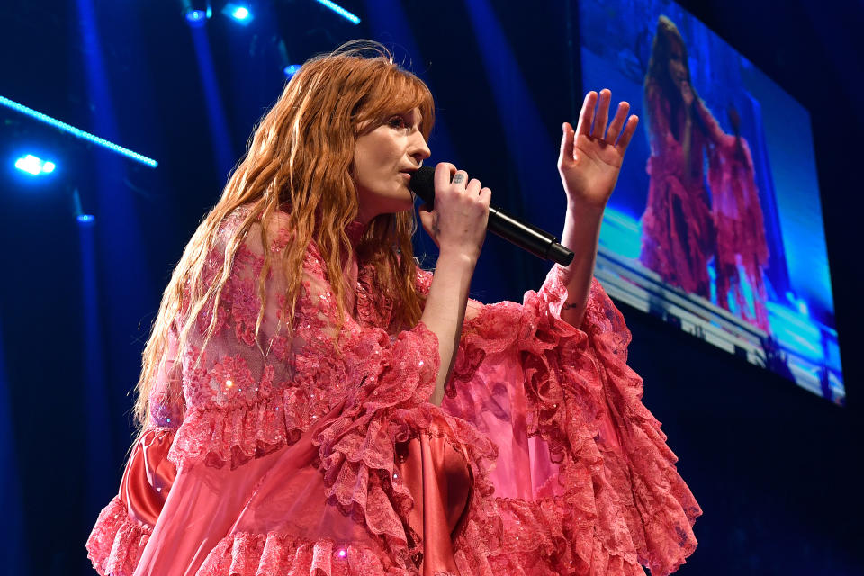 LONDON, ENGLAND - NOVEMBER 18: Florence Welch of Florence + The Machine performs on stage at The O2 Arena during the Dance Fever tour on November 18, 2022 in London, England. (Photo by Jim Dyson/Getty Images)