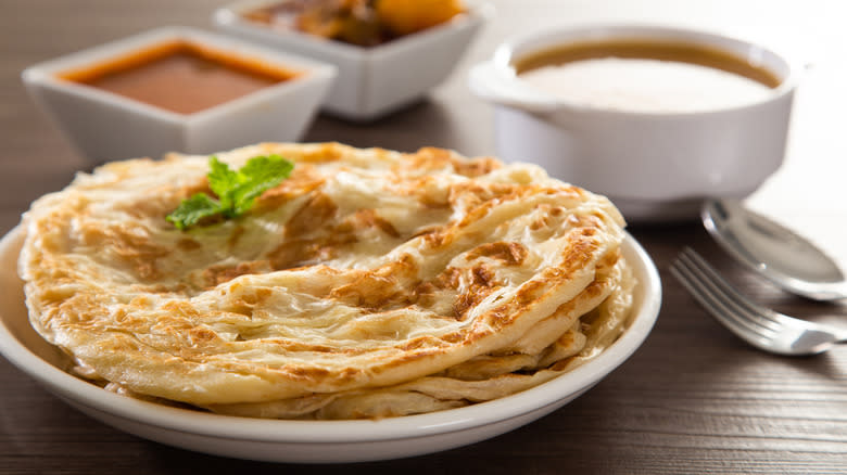 Roti canai with sauces