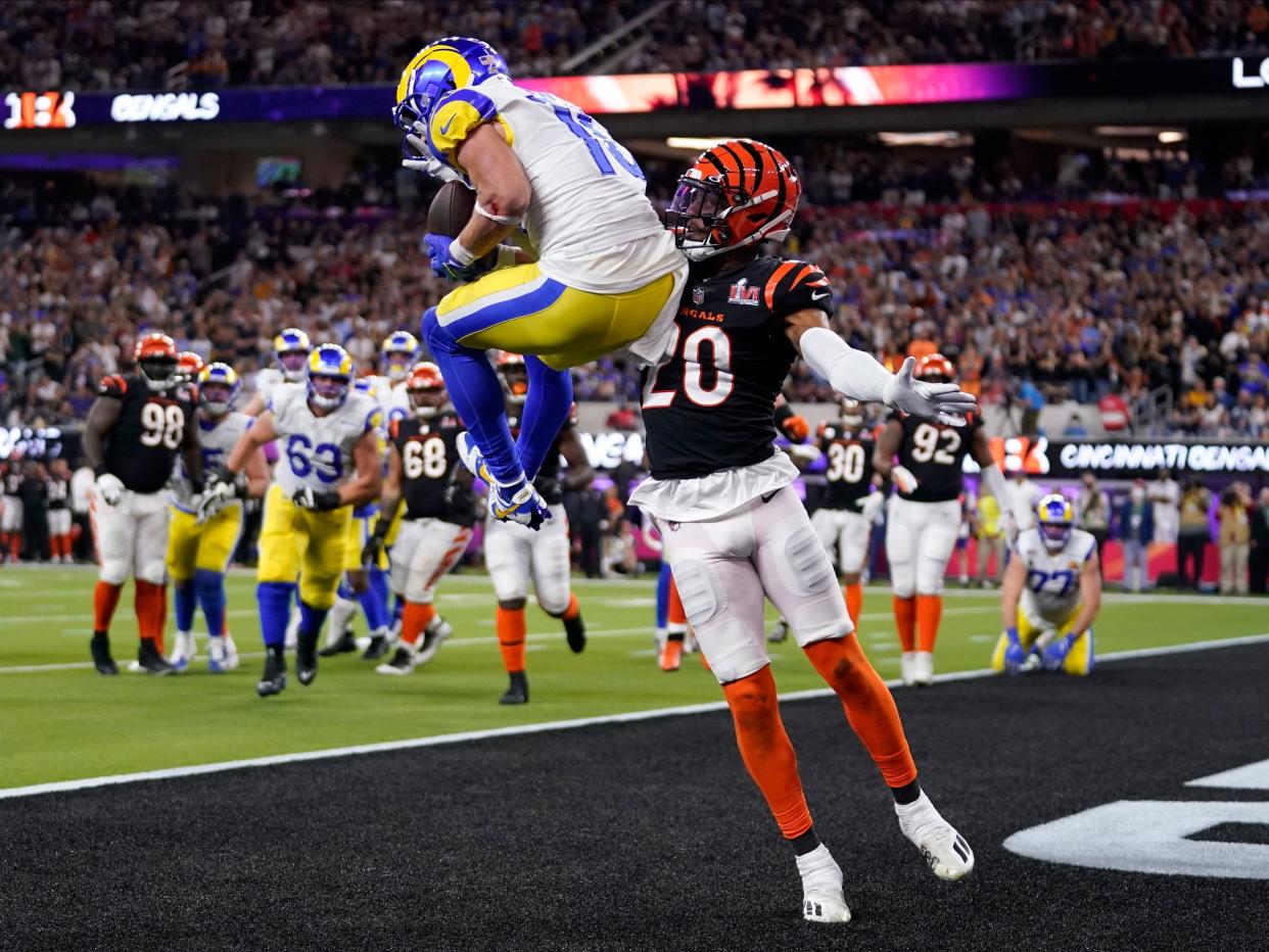Cooper Kupp catches the game-winning touchdown of Super Bowl LVI.