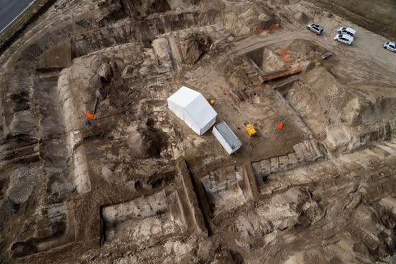This aerial view shows the funerary complex where archaeologists discovered a Celtic prince's tomb dating to the fifth century B.C.