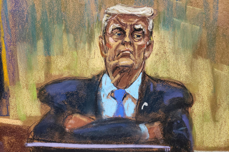 Former President Donald Trump in a courtroom sketch from the Trump Organization civil fraud trial