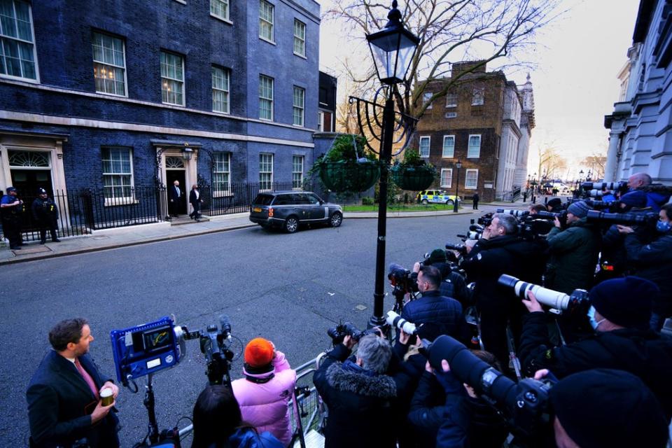 Members of the media photograph Prime Minister Boris Johnson leaving 10 Downing Street, London (Victoria Jones/PA) (PA Wire)