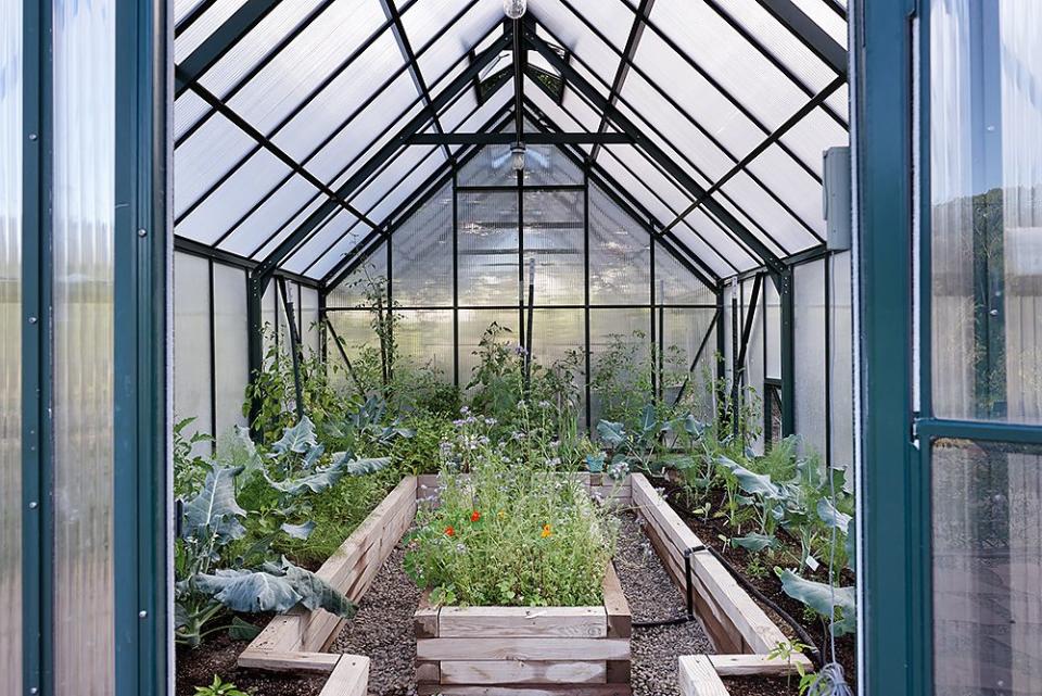 10) A greenhouse and organic garden produce more than 80 varieties of herbs, fruits, and vegetables.