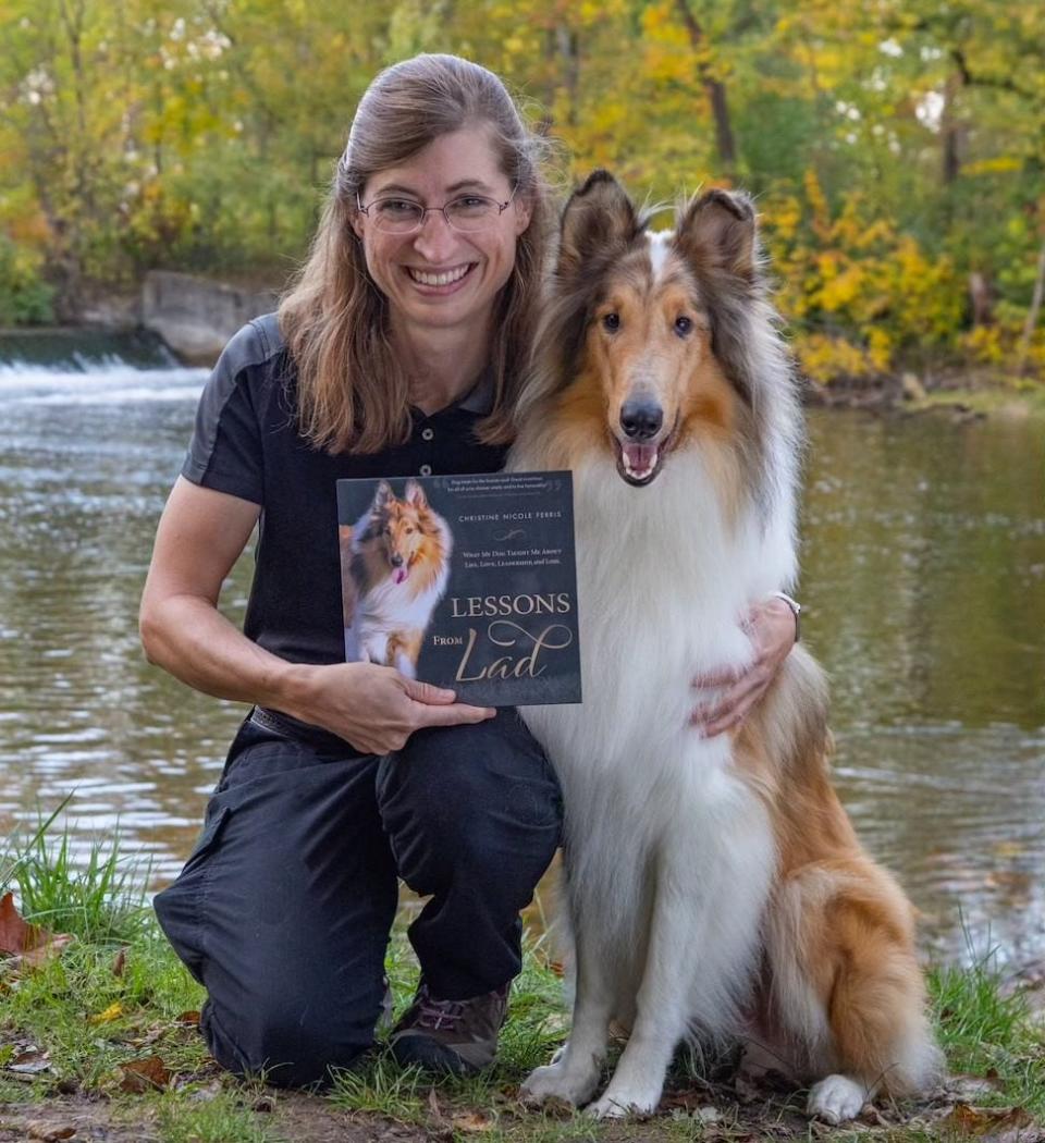 Author Christine Ferris wrote a book 'Lessons from Lad' about what her dog taught her about life, love, leadership and loss. She is pictured with collie Legend.