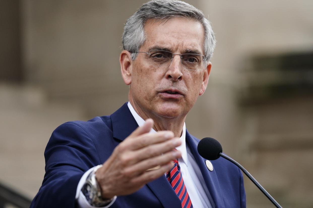 Georgia Secretary of State Brad Raffensperger speaks during a news conference on Wednesday, Nov. 11, 2020, in Atlanta. Georgia election officials have announced an audit of presidential election results that will trigger a full hand recount.