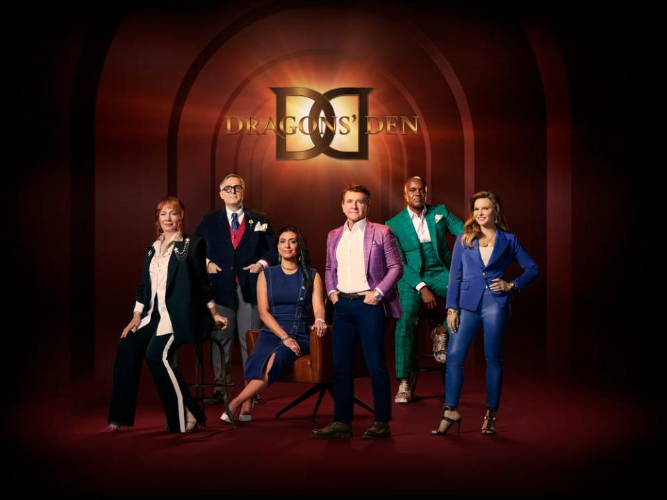  Dragons’ Den cast members, from left to right, Arlene Dickinson, Vincenzo Guzzo, Manjit Minhas, Robert Herjavec, Wes Hall and Michele Romanow. Some of the group have joined in a bid for the Ottawa Senators.