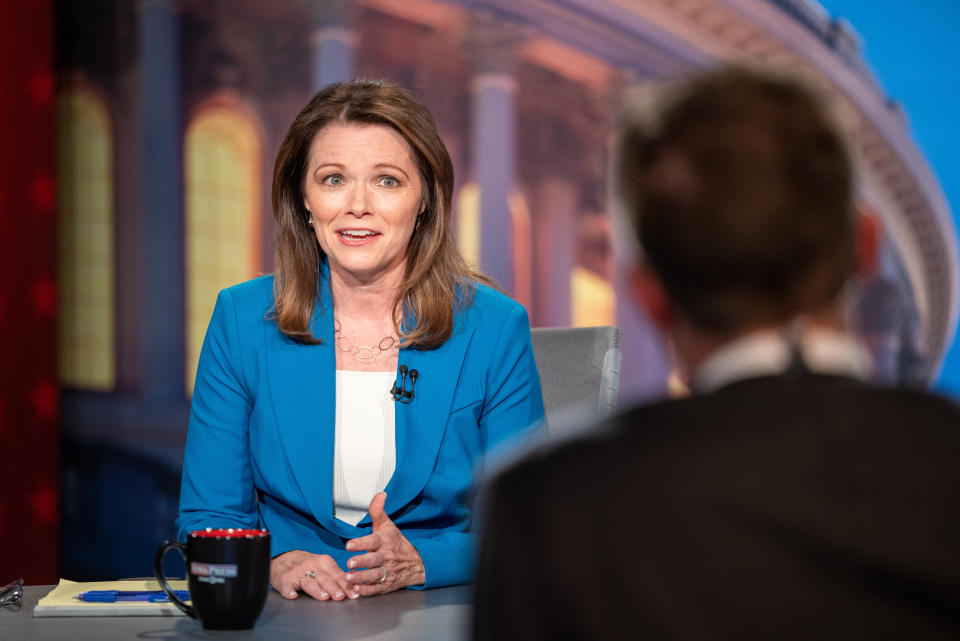 1st Congressional district candidate, State Rep. Christina Bohannan speaks during a debate with Rep. Mariannette Miller-Meeks, R-Iowa at Iowa PBS in Johnston, Monday, Sept. 26, 2022.