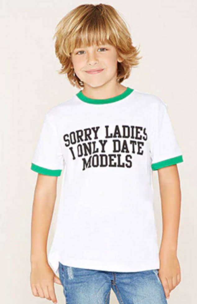 … „Sorry Ladies, ich date nur Models“-Shirt für Kinder, das inzwischen ebenfalls nicht mehr erhältlich ist. (Bild: Forever21)