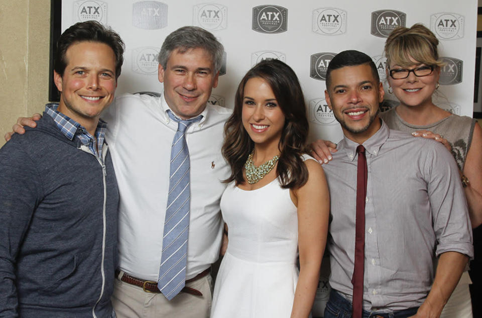 Scott Wolf, show creator Christopher Keyser, Lacey Chabert, Wilson Cruz, and Paula Devicq<br><br> <b>Will there be a "Party of Five" reunion movie?</b><br> The reunited cast members all agreed that it'd be great to be in the company of everyone who worked on "Party of Five" again, but the show just doesn't lend itself, storywise, to a movie in the same vein as the "Veronica Mars" Kickstarter project. "I don't think anybody wants to see a bunch of 40-year-olds crying about their parents not being around," Wolf told <a href="http://www.wetpaint.com/network/video/2013-06-12-party-five-creator-christopher-keyser" rel="nofollow noopener" target="_blank" data-ylk="slk:Wetpaint;elm:context_link;itc:0;sec:content-canvas" class="link ">Wetpaint</a>. <br><br> <b>Where would Bailey and Kristen be today?</b><br> Wolf was hopeful that Bailey is living an easier life without all the challenges and turmoil he endured in the past. Keyser assured Wolf that Bailey is happy. Devicq wondered about her character's pregnancy. Keyser confirmed that Kristen's pregnancy went perfectly fine and the baby was named after Charlie's mother.